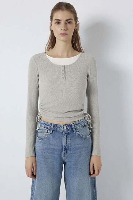 Kadın Uzun Kollu Modelli Penye 1613768-80196 Gri - Thumbnail