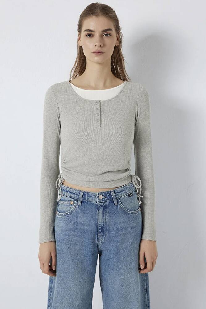 Kadın Uzun Kollu Modelli Penye 1613768-80196 Gri 