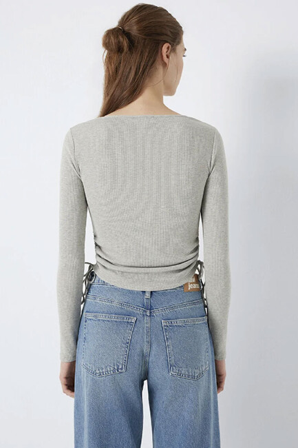 Kadın Uzun Kollu Modelli Penye 1613768-80196 Gri - Thumbnail