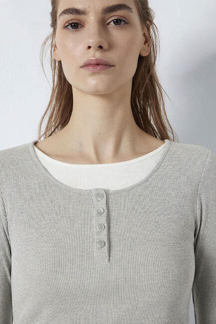 Kadın Uzun Kollu Modelli Penye 1613768-80196 Gri - Thumbnail