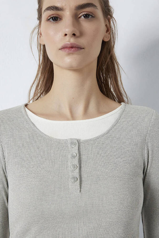 Kadın Uzun Kollu Modelli Penye 1613768-80196 Gri 