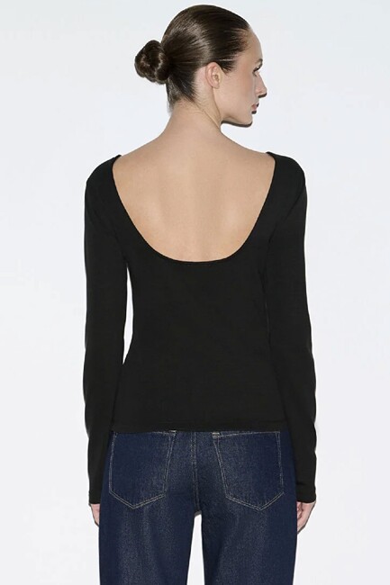 Kadın Uzun Kollu Modelli Penye 1613855-900 Siyah - Thumbnail