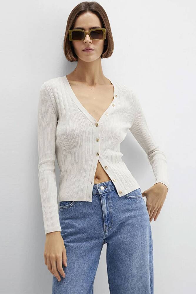 Kadın Uzun Kollu Modelli Triko Hırka 1710864-80194 Ekru 