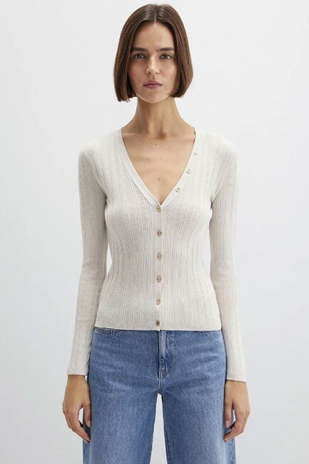 Kadın Uzun Kollu Modelli Triko Hırka 1710864-80194 Ekru - Thumbnail
