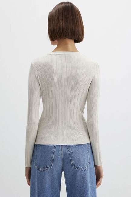 Kadın Uzun Kollu Modelli Triko Hırka 1710864-80194 Ekru - Thumbnail