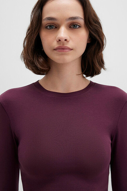 Kadın Uzun Kollu Penye 1612822-70434 Bordo - Thumbnail