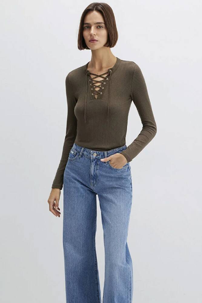 Kadın Uzun Kollu Penye 1613839-87538 Haki 