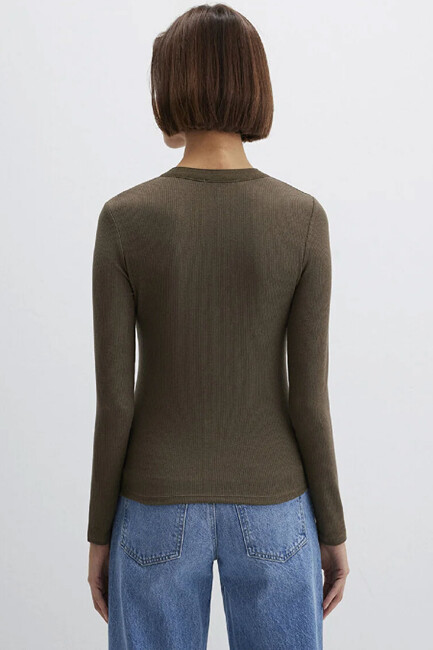 Kadın Uzun Kollu Penye 1613839-87538 Haki - Thumbnail