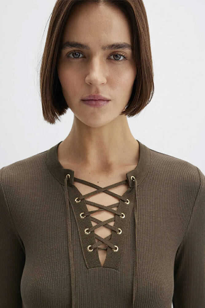 Kadın Uzun Kollu Penye 1613839-87538 Haki 