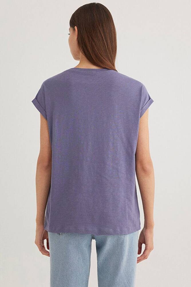 Kadın V Yaka Basic Tişört 1600961-70608 Mor 