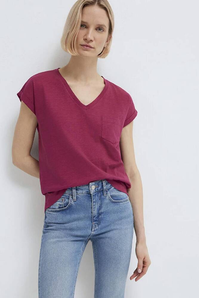 Kadın V Yaka Basic Tişört 1600961-70919 Pembe 