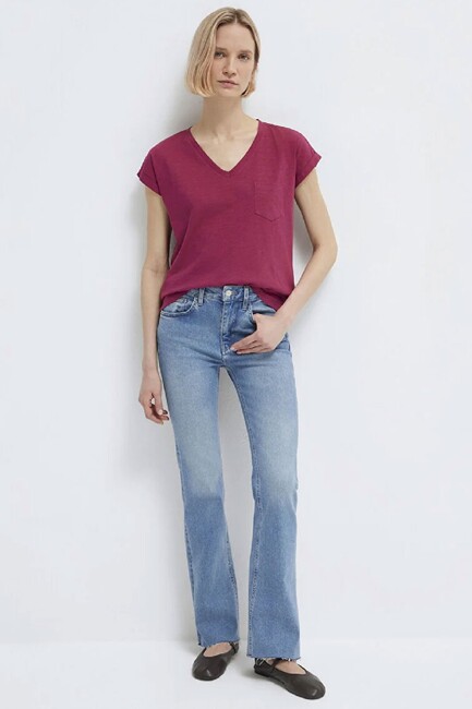 Kadın V Yaka Basic Tişört 1600961-70919 Pembe (2)