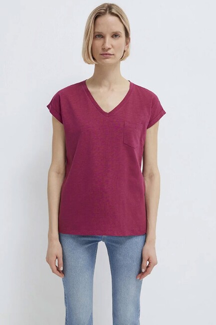 Kadın V Yaka Basic Tişört 1600961-70919 Pembe (3)