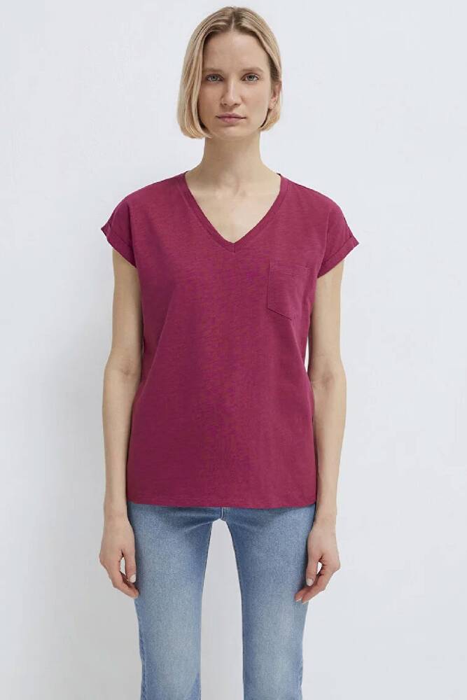 Kadın V Yaka Basic Tişört 1600961-70919 Pembe 