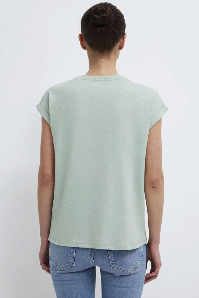 Kadın V Yaka Basic Tişört 1600961-71780 Yeşil 