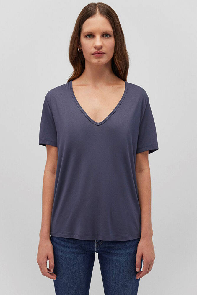 Kadın V Yaka Basic Tişört 1612381-87111 Lacivert 