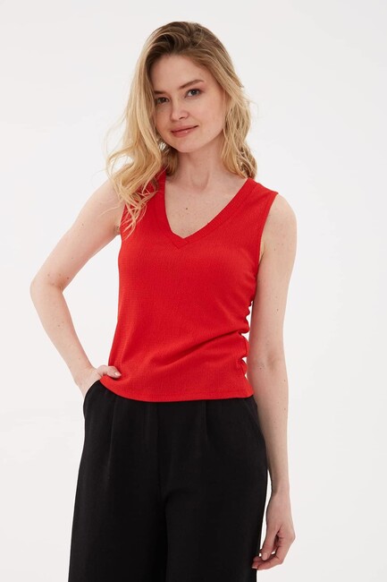 Kadın V Yaka Bluz 23Y0365K1 Kırmızı (3)