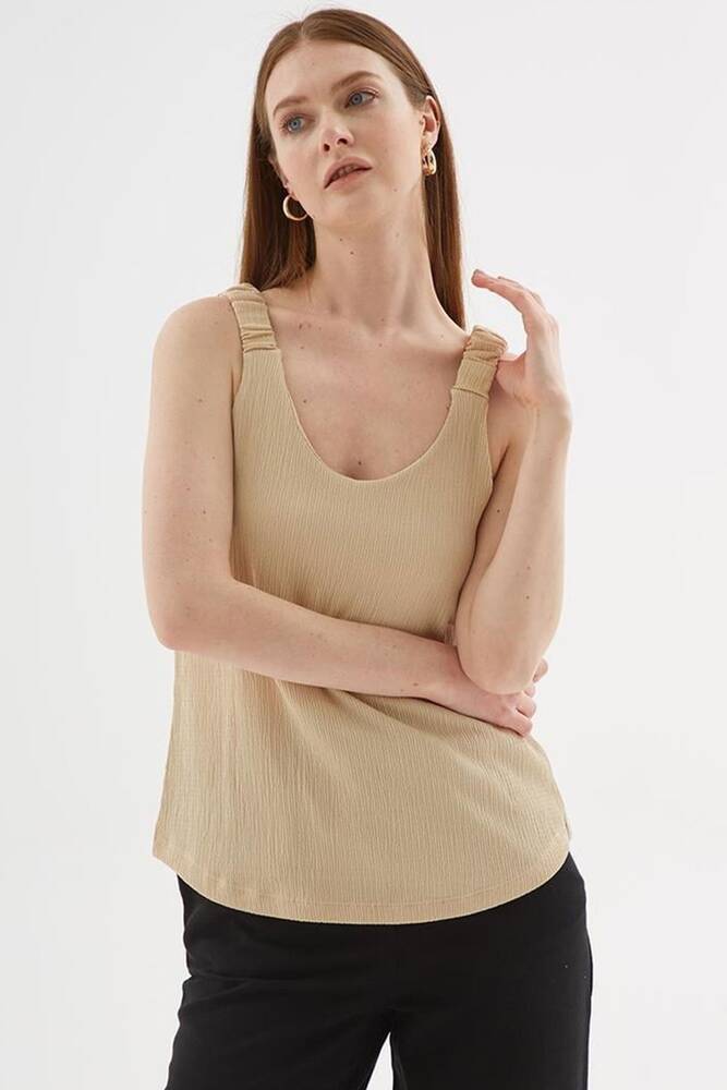 Kadın V Yaka Bluz 25Y0513K1 Bej 