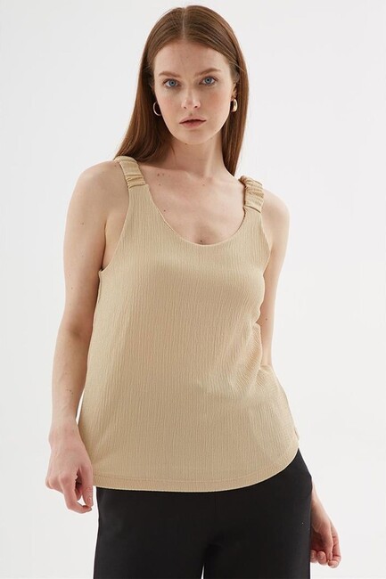 Kadın V Yaka Bluz 25Y0513K1 Bej (2)