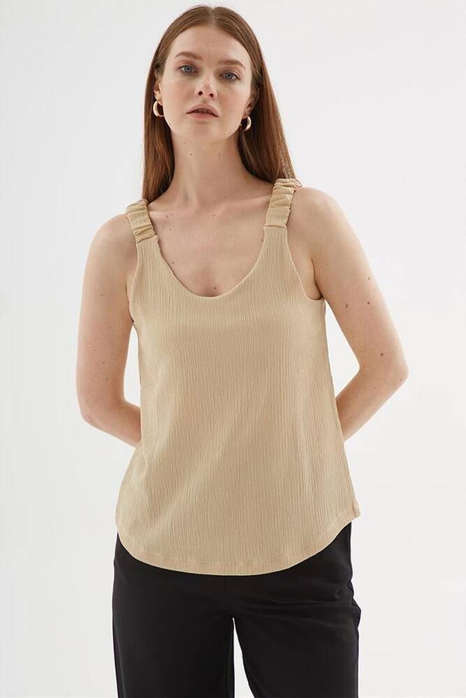 Kadın V Yaka Bluz 25Y0513K1 Bej 