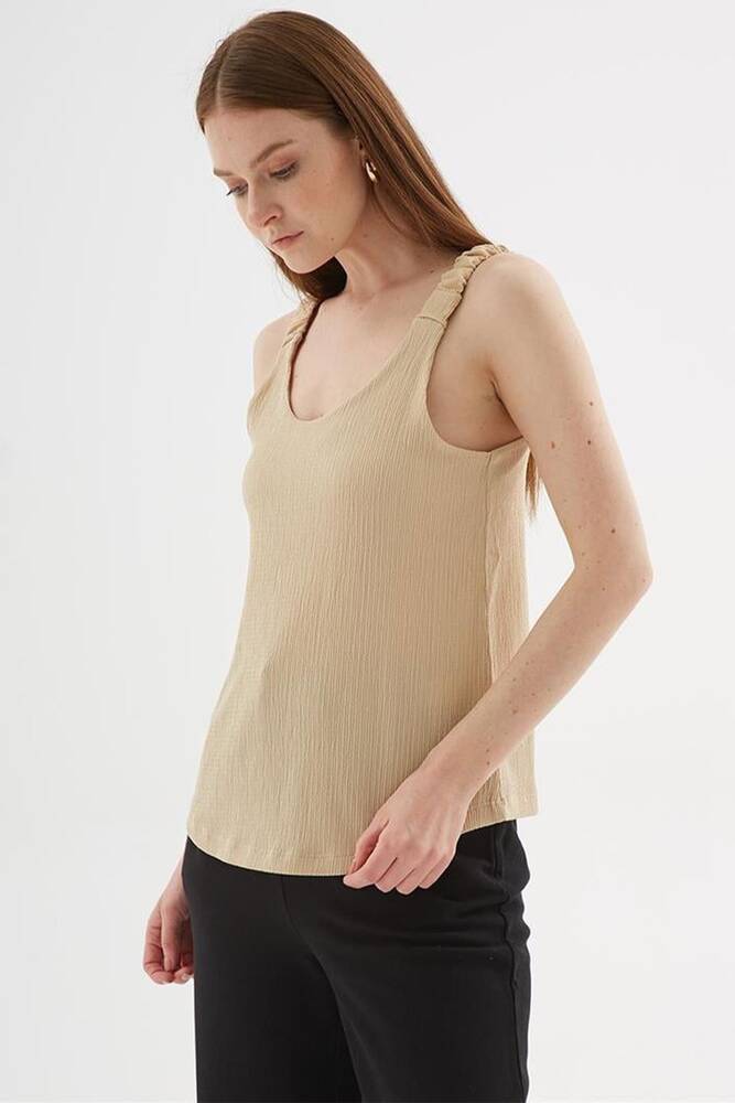 Kadın V Yaka Bluz 25Y0513K1 Bej 