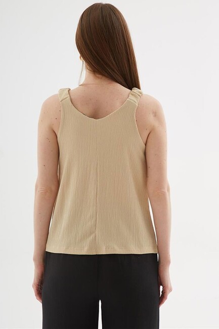 Kadın V Yaka Bluz 25Y0513K1 Bej - Thumbnail