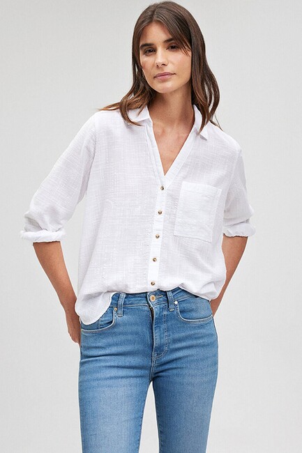 Kadın V Yaka Gömlek 1210604-620 Beyaz (1)