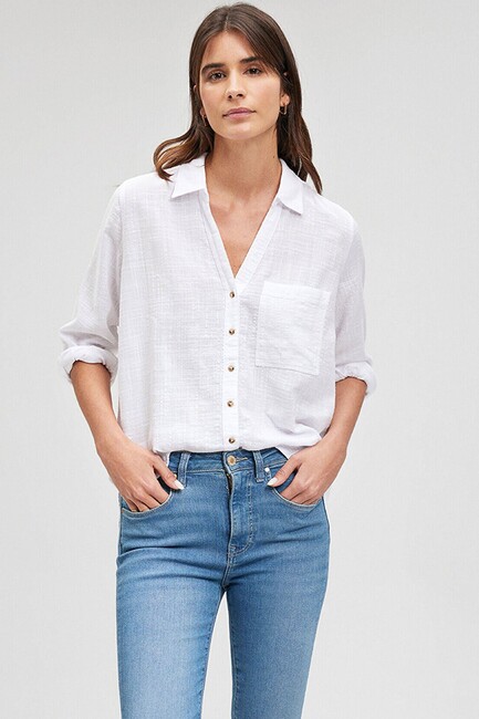 Kadın V Yaka Gömlek 1210604-620 Beyaz (2)