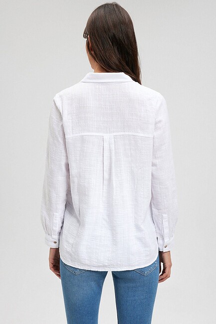 Kadın V Yaka Gömlek 1210604-620 Beyaz - Thumbnail