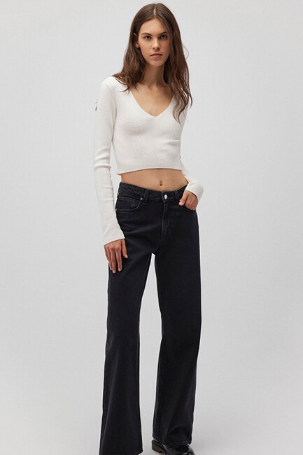 Kadın V Yaka Kazak 1710122-81964 Ekru (1)