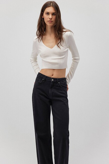 Kadın V Yaka Kazak 1710122-81964 Ekru (2)