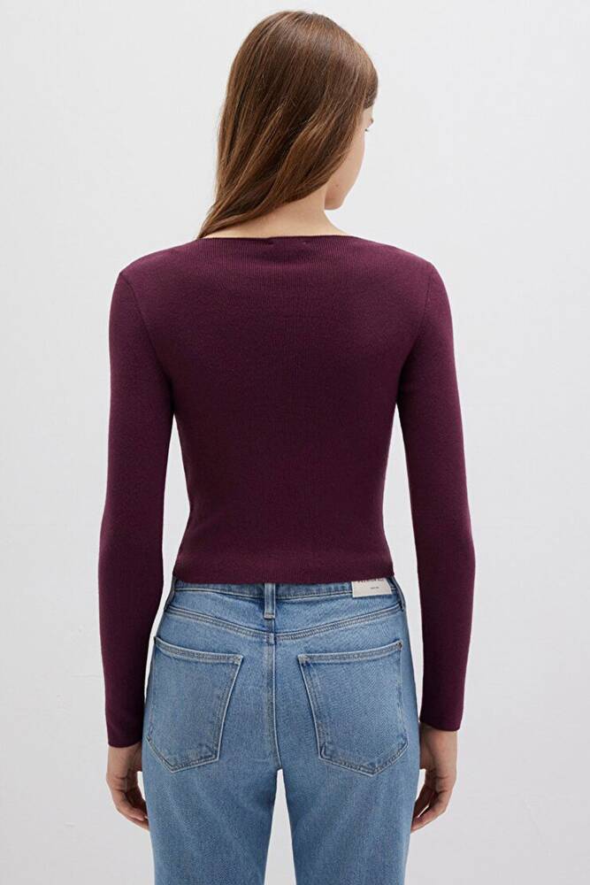 Kadın V Yaka Kazak 1710122-87830 Bordo 