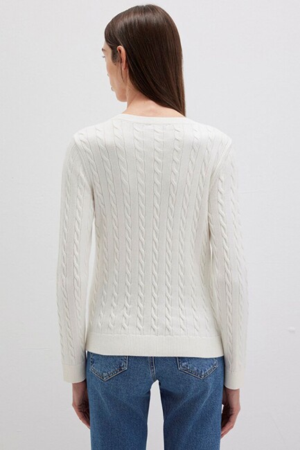 Kadın V Yaka Kazak 1710340-70057 Ekru - Thumbnail