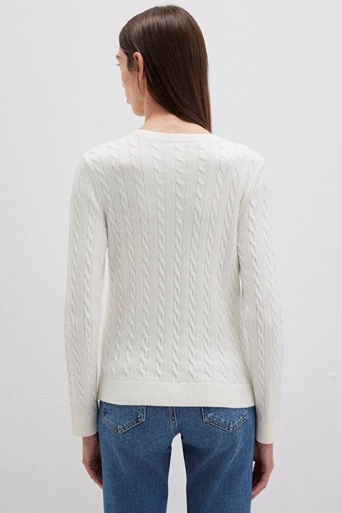 Kadın V Yaka Kazak 1710340-70057 Ekru 