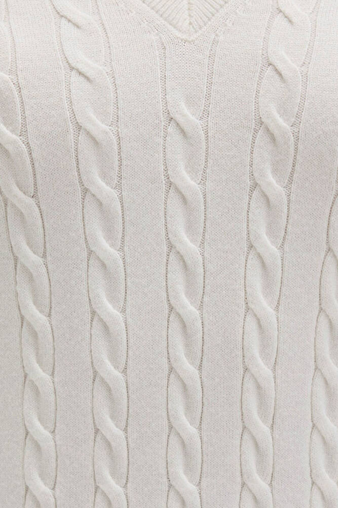 Kadın V Yaka Kazak 1710340-70057 Ekru 