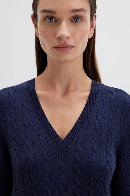 Kadın V Yaka Kazak 1710340-84371 Lacivert - Thumbnail