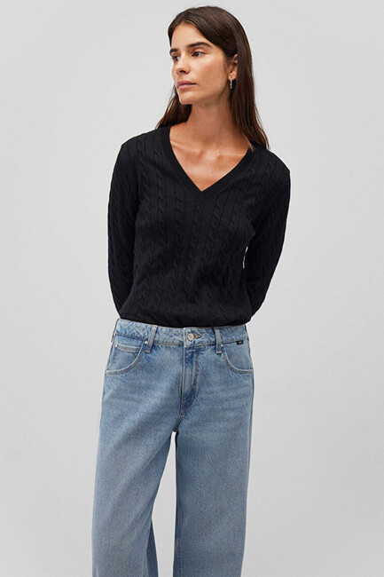 Kadın V Yaka Kazak 1710340-900 Siyah (2)