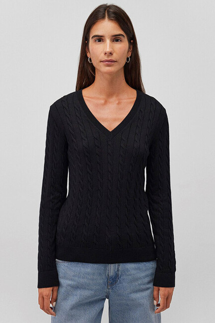 Kadın V Yaka Kazak 1710340-900 Siyah (3)