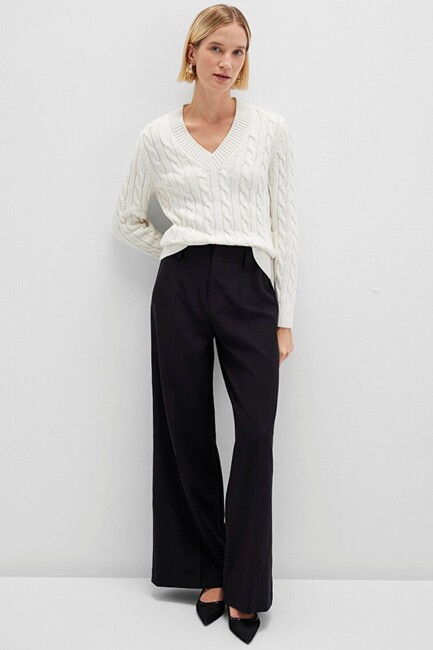 Kadın V Yaka Kazak 1710720-70057 Ekru (2)