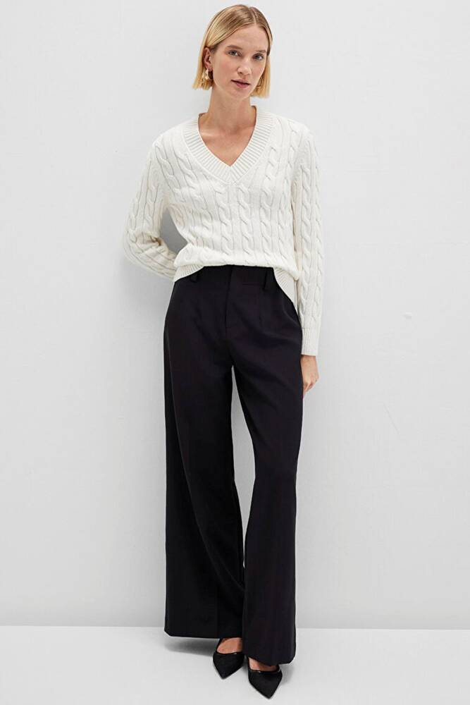 Kadın V Yaka Kazak 1710720-70057 Ekru 