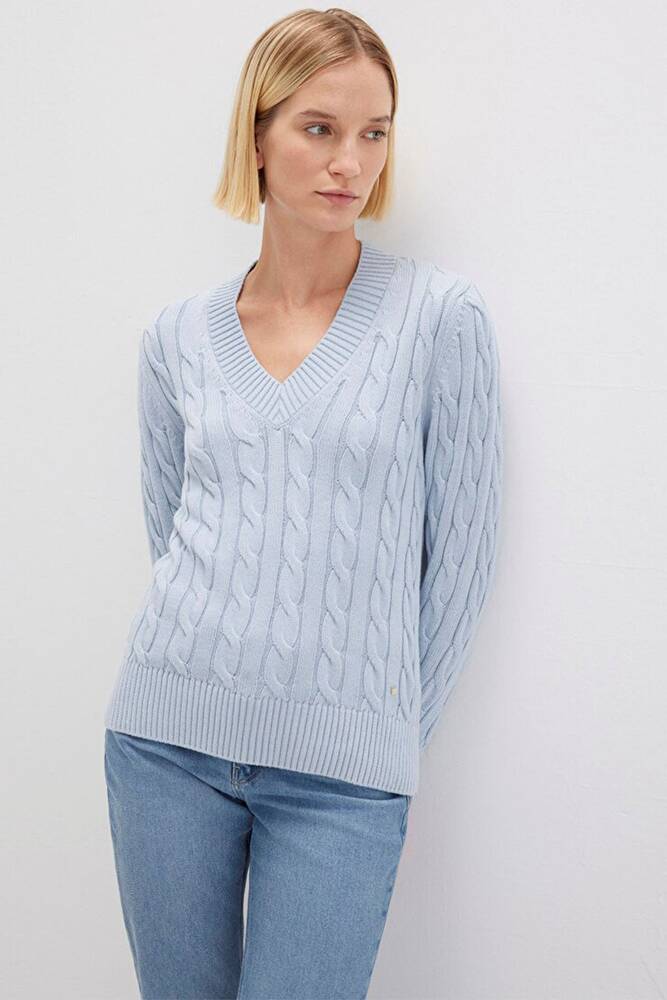 Kadın V Yaka Kazak 1710720-70813 Mavi 