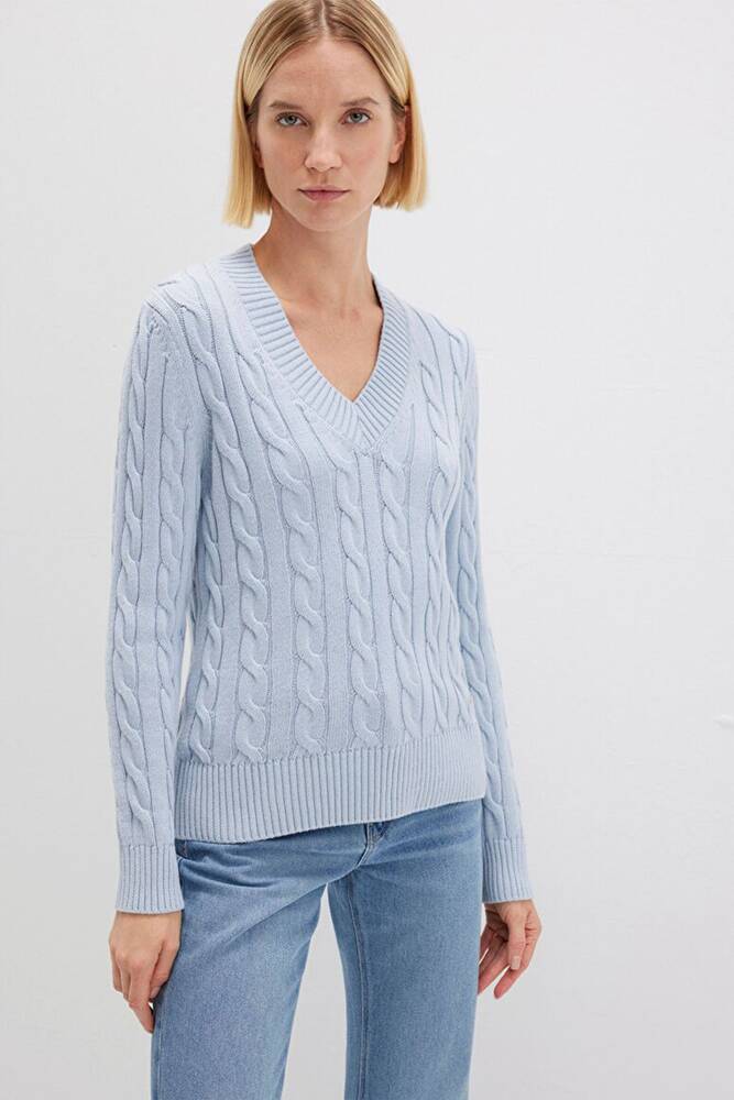 Kadın V Yaka Kazak 1710720-70813 Mavi 