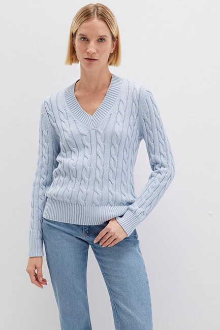 Kadın V Yaka Kazak 1710720-70813 Mavi (3)