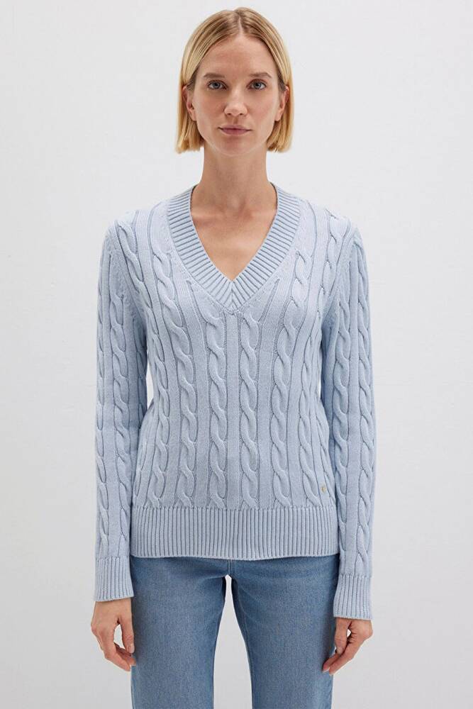 Kadın V Yaka Kazak 1710720-70813 Mavi 