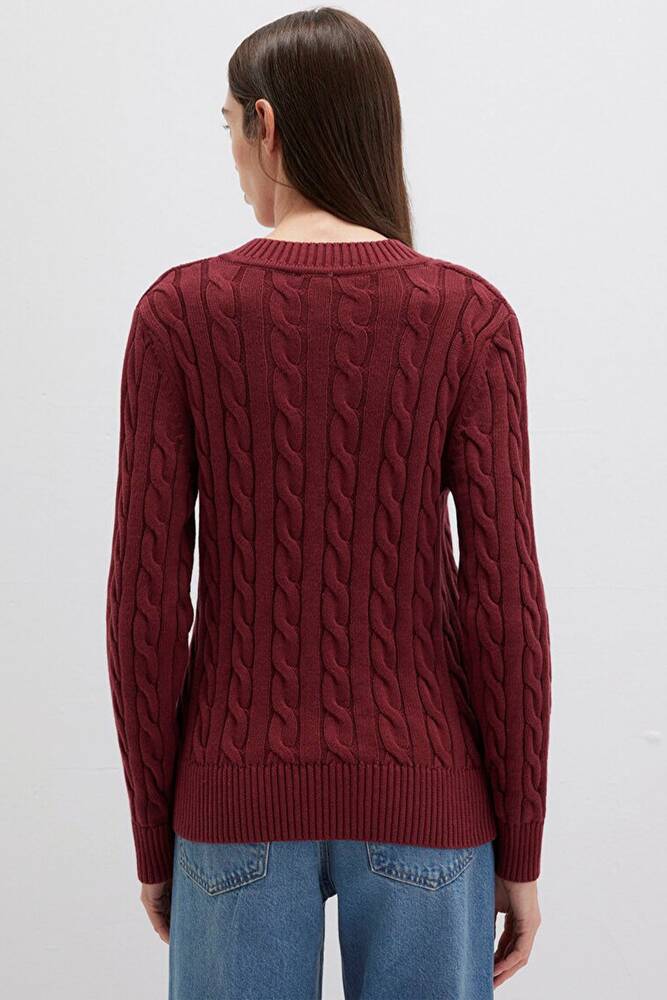 Kadın V Yaka Kazak 1710720-85493 Bordo 