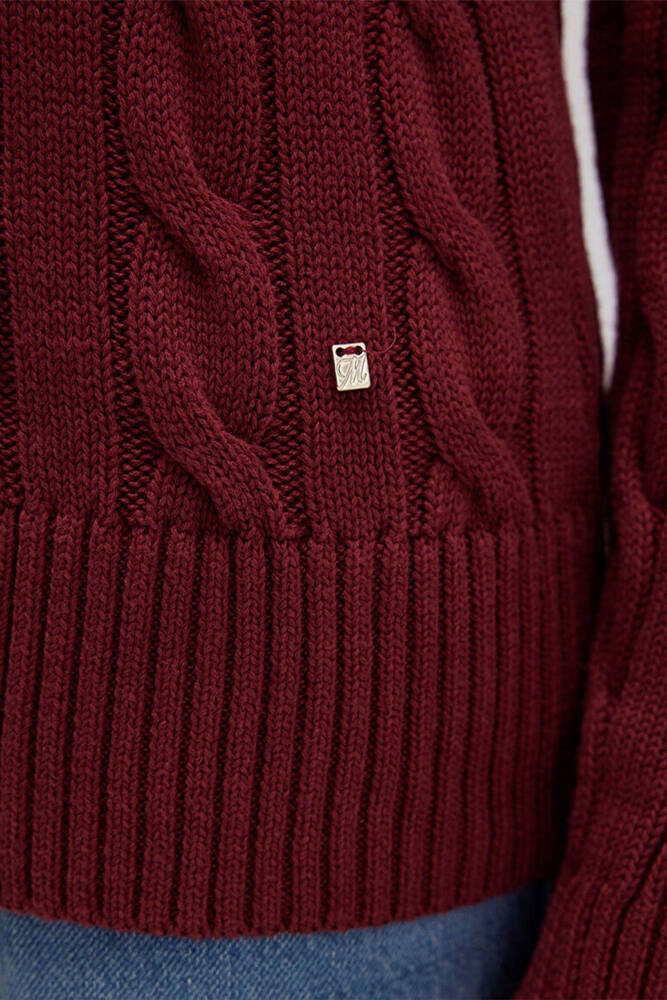 Kadın V Yaka Kazak 1710720-85493 Bordo 