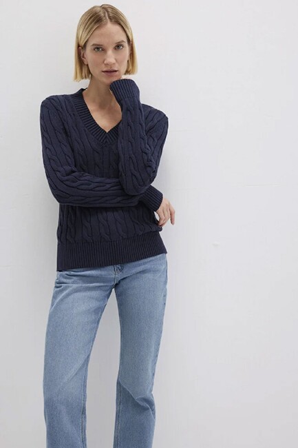 Kadın V Yaka Kazak 1710720-89101 Lacivert (1)
