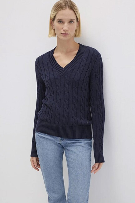 Kadın V Yaka Kazak 1710720-89101 Lacivert (2)