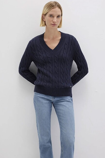 Kadın V Yaka Kazak 1710720-89101 Lacivert (3)