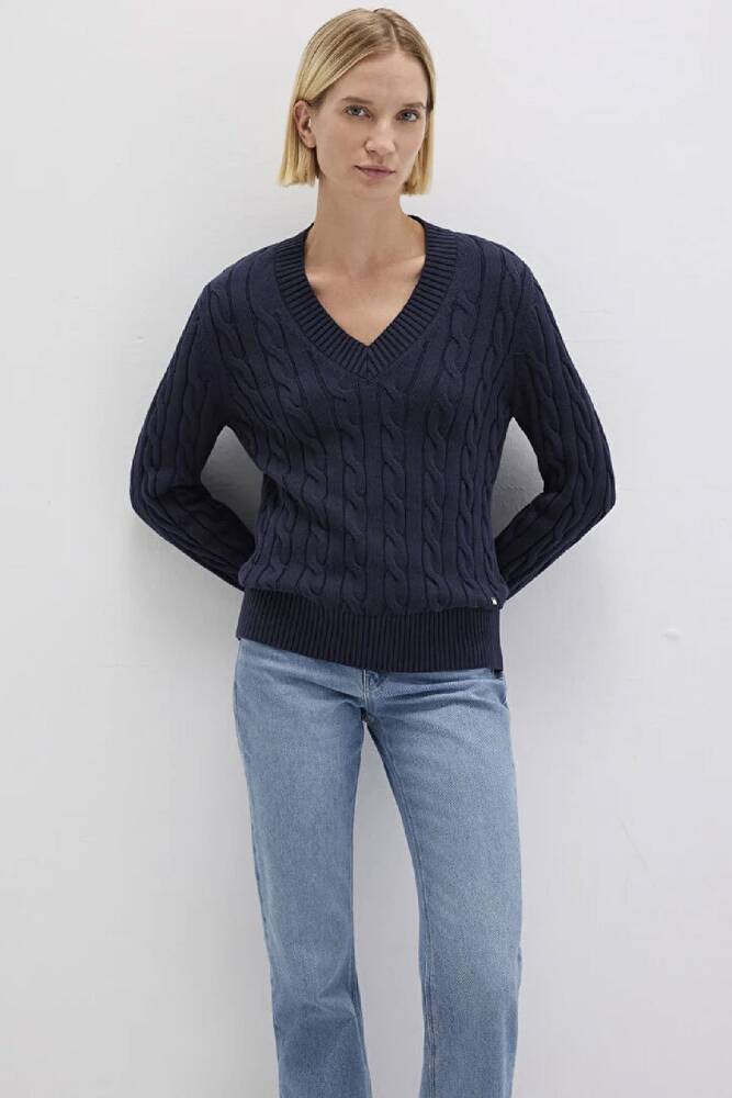 Kadın V Yaka Kazak 1710720-89101 Lacivert 